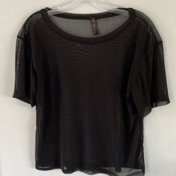 SIYI BABY black stretch sheer mesh short sleeve tee layers L - Picture 1 of 4